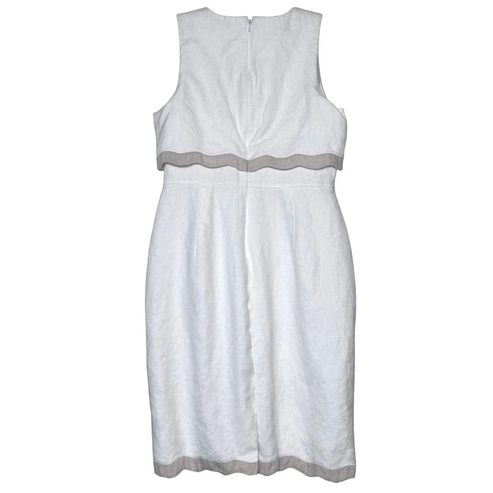 J.Crew White Linen Scalloped Tiered Sheath Dress Womens 6 Sleeveless Pockets
